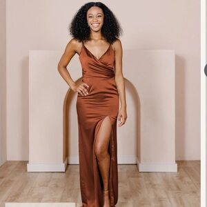 Revelry Rust 721 Satin Rava (has been hemmed!)